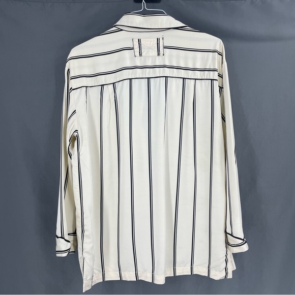 Free People Rorie Striped Satin Long Sleeve Button Up Blouse Top - Picture 7 of 10